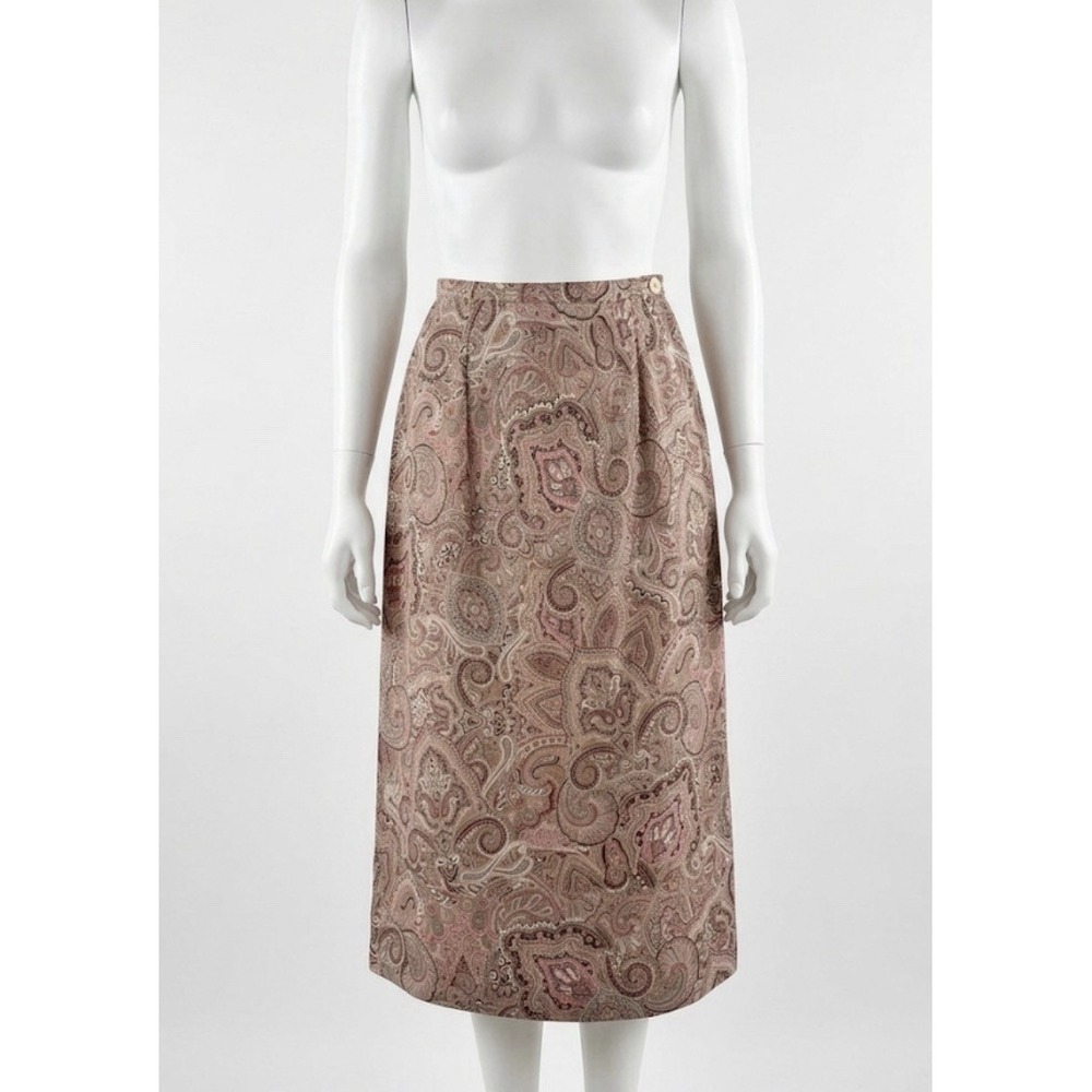 VTG Talbots 100% Silk Wrap Midi Skirt 14 Brown Pink Paisley Boho Cottagecore